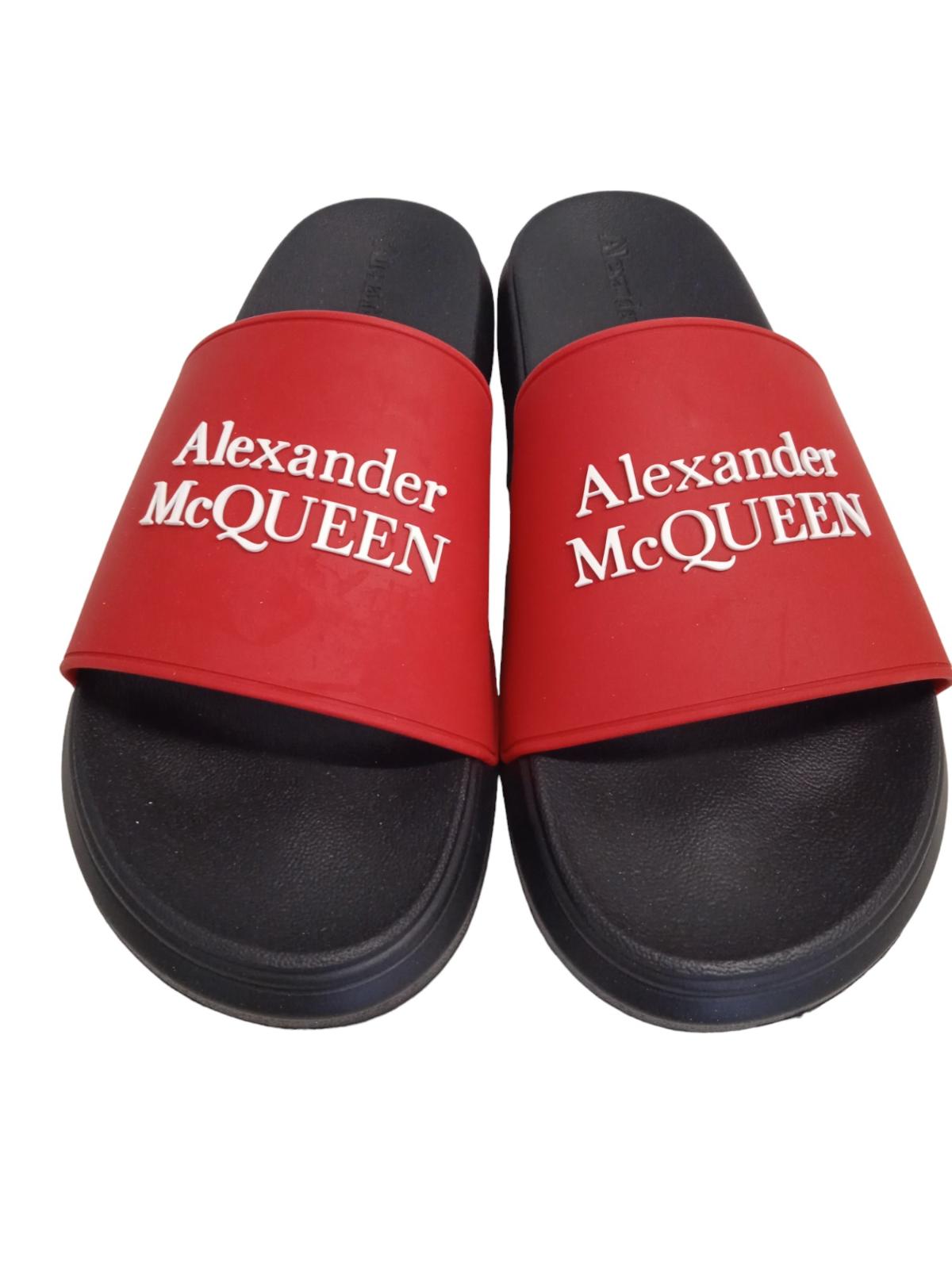 ALEXANDER MCQUEEN Logo Pool Slide Sandals Rubber Red White EU45 UK11 NEW RRP230