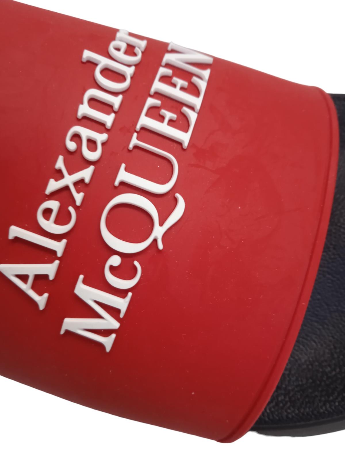 ALEXANDER MCQUEEN Logo Pool Slide Sandals Rubber Red White EU45 UK11 NEW RRP230