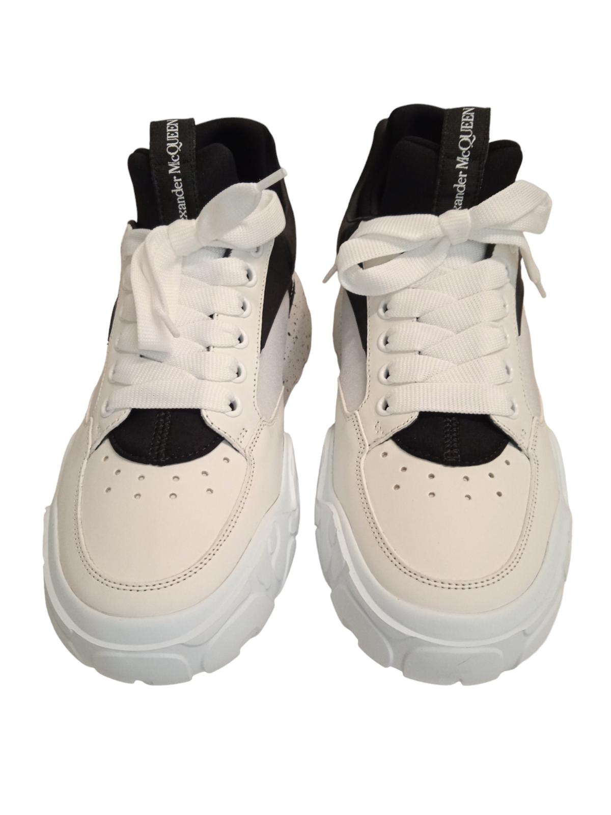 ALEXANDER MCQUEEN Court Eco Sneakers Leather/Fabric White/Black UK8 NEW RRP590