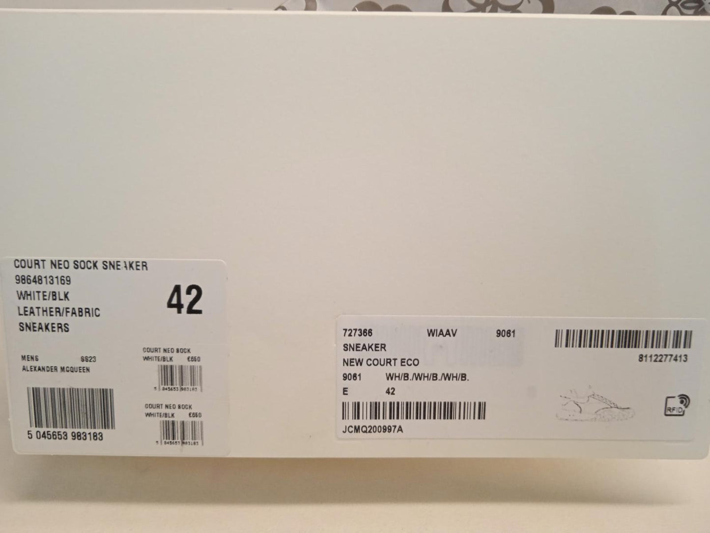 ALEXANDER MCQUEEN Court Eco Sneakers Leather/Fabric White/Black UK8 NEW RRP590