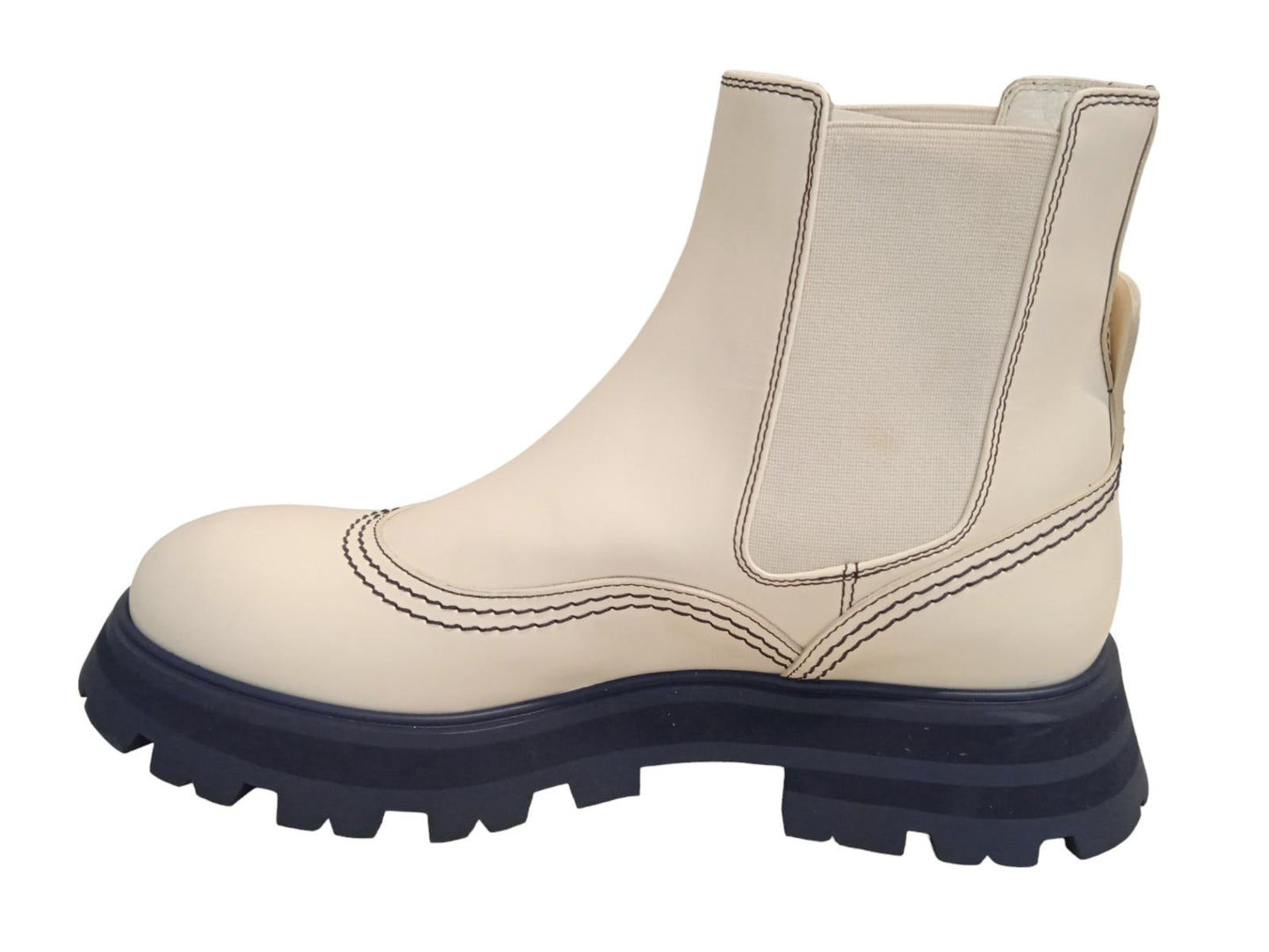 ALEXANDER MCQUEEN Wander Chelsea Boots Leather White Navy EU40 UK7 NEW RRP590