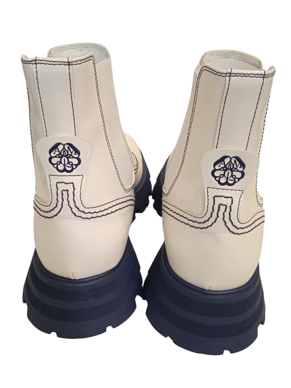 ALEXANDER MCQUEEN Wander Chelsea Boots Leather White Navy EU40 UK7 NEW RRP590