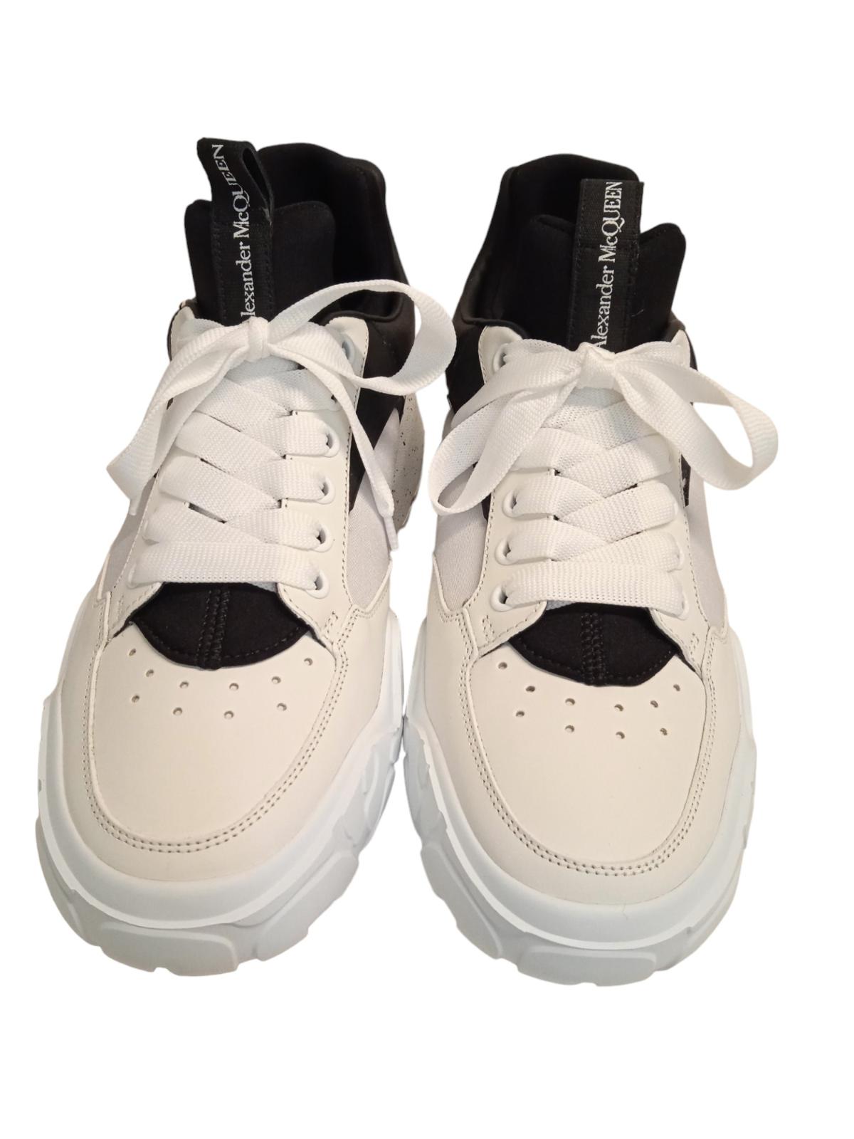 ALEXANDER MCQUEEN Court Eco Sneakers Leather/Fabric White/Black UK9 NEW RRP590
