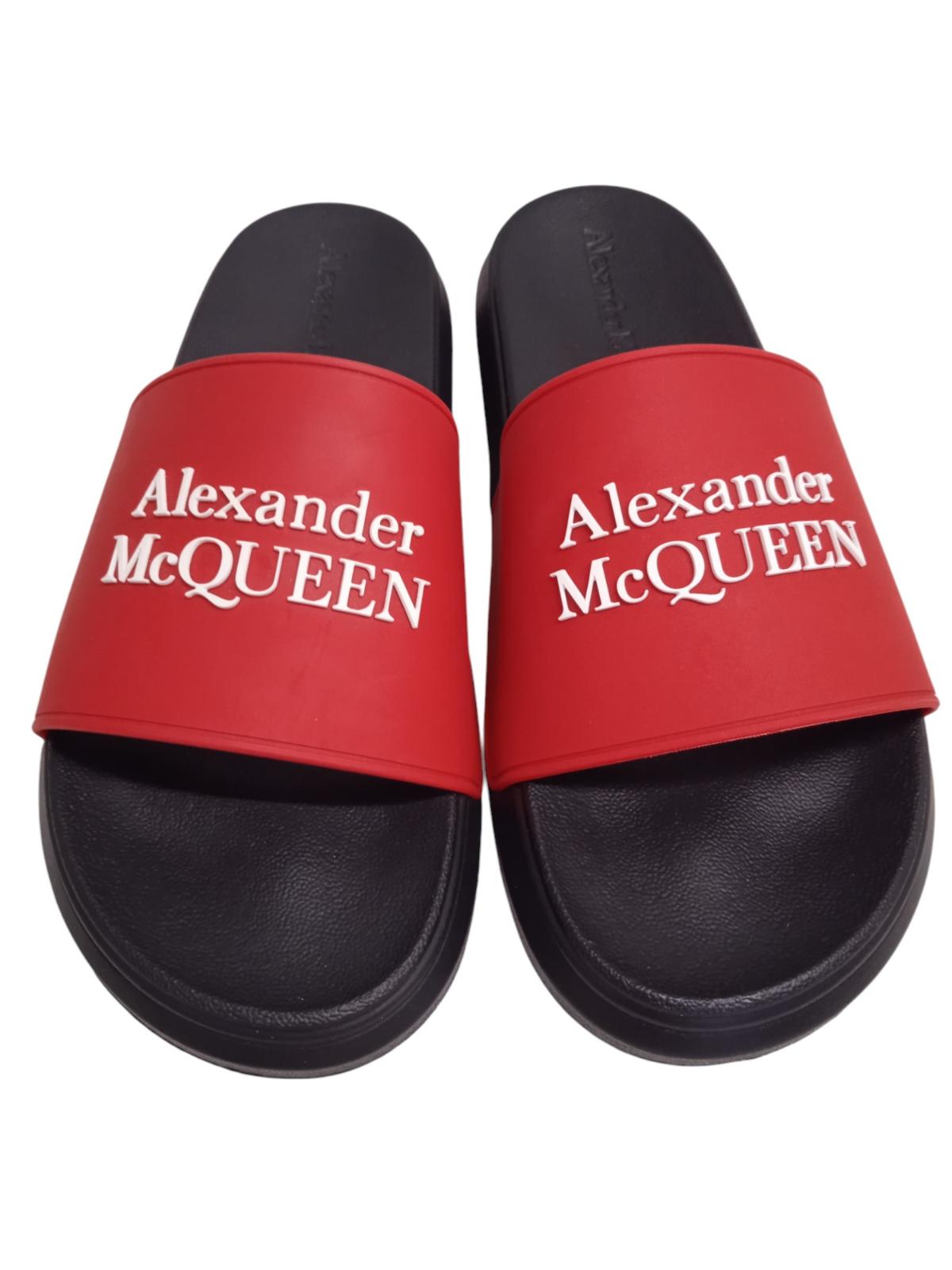 ALEXANDER MCQUEEN Logo Pool Slide Sandals Rubber Red White EU43 UK9 NEW RRP230