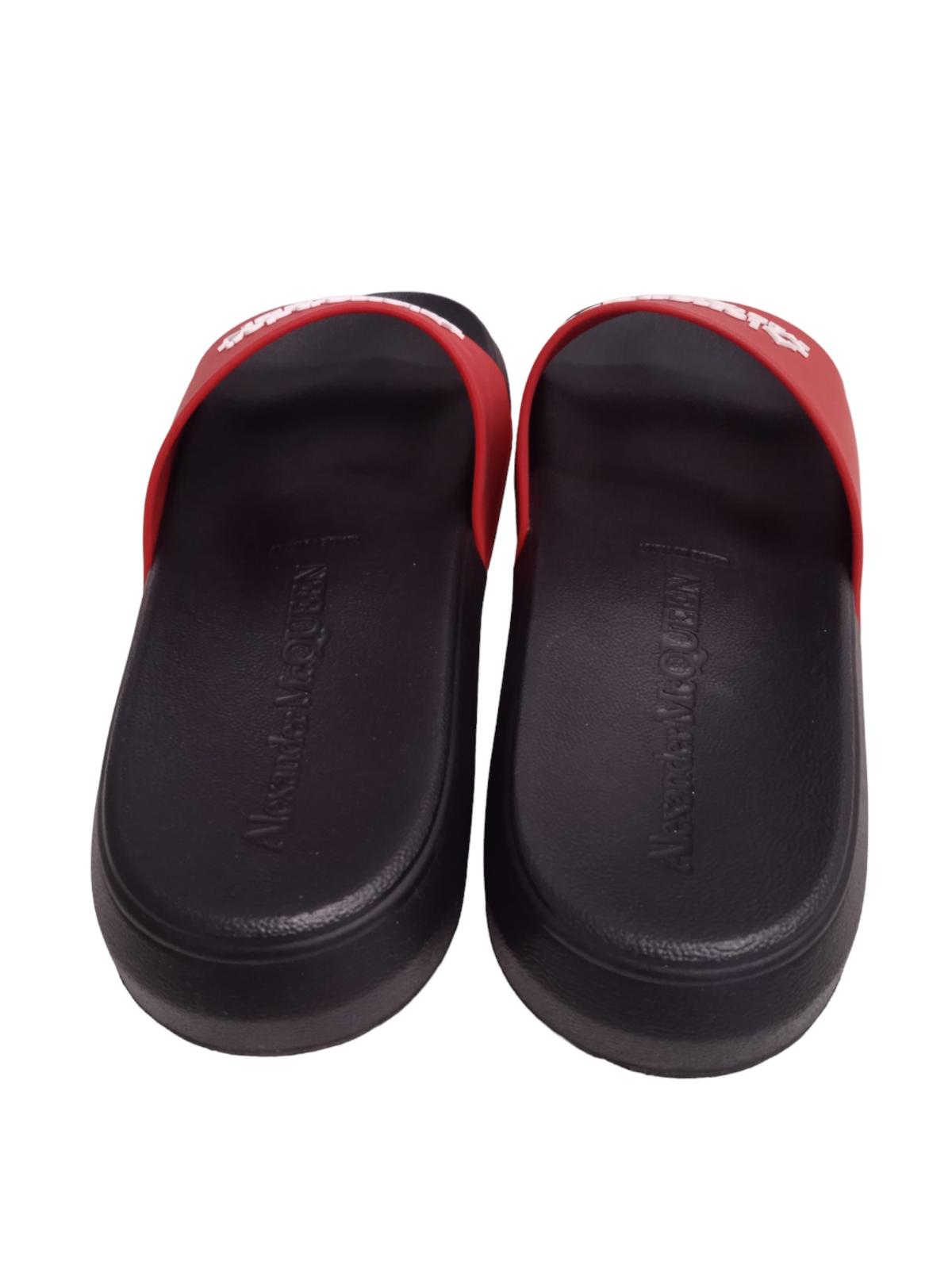 ALEXANDER MCQUEEN Logo Pool Slide Sandals Rubber Red White EU43 UK9 NEW RRP230