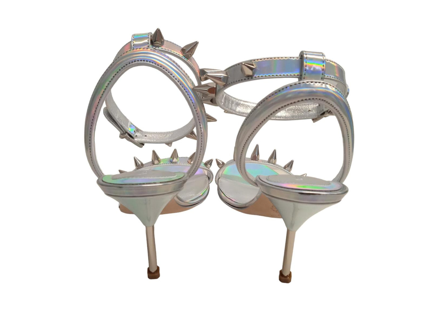 ALEXANDER MCQUEEN Spike Holo Sandals Leather Heeled Silver EU41 UK8 NEW RRP690