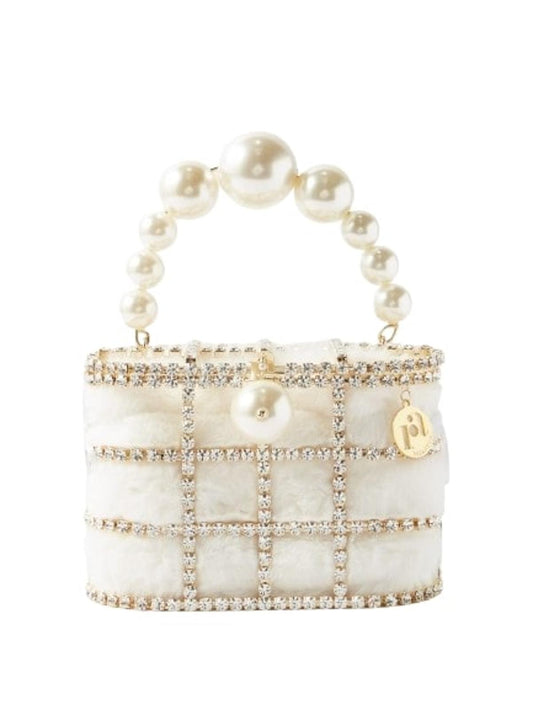 ROSANTICA Holli Crystal & Faux Pearl Bag Top Handle White/Gold OS NEW RRP820