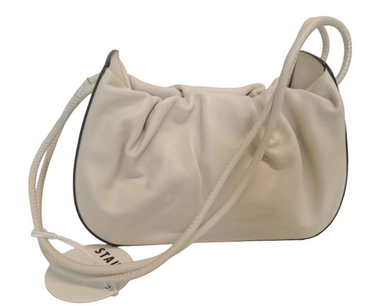 STAUD Kiki Shoulder Bag Ruched Leather Magnetic Snap Cream OS NEW RRP255