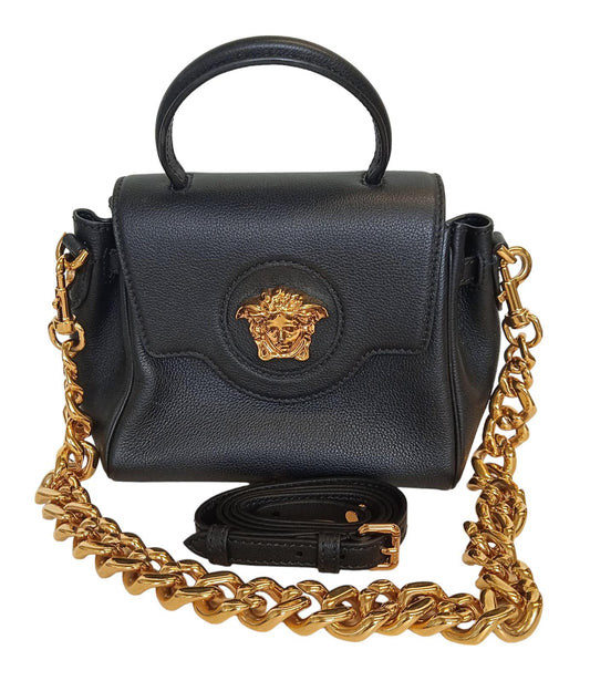 VERSACE Medusa Bag Leather Small Tote Chain Strap Black/Gold OS NEW RRP1580
