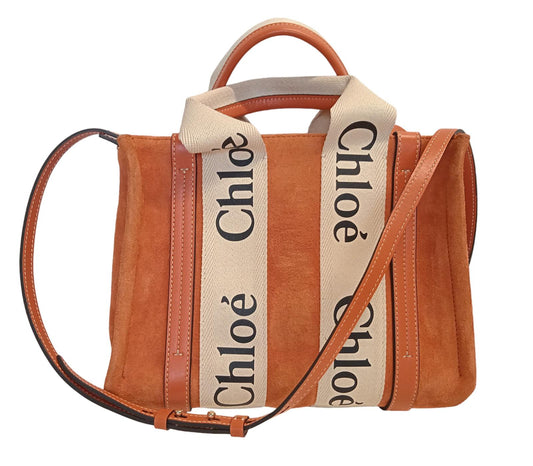 CHLOE Woody Small Suede Tote Shoulder Bag Open Top Rusted Orange OS NEW RRP950