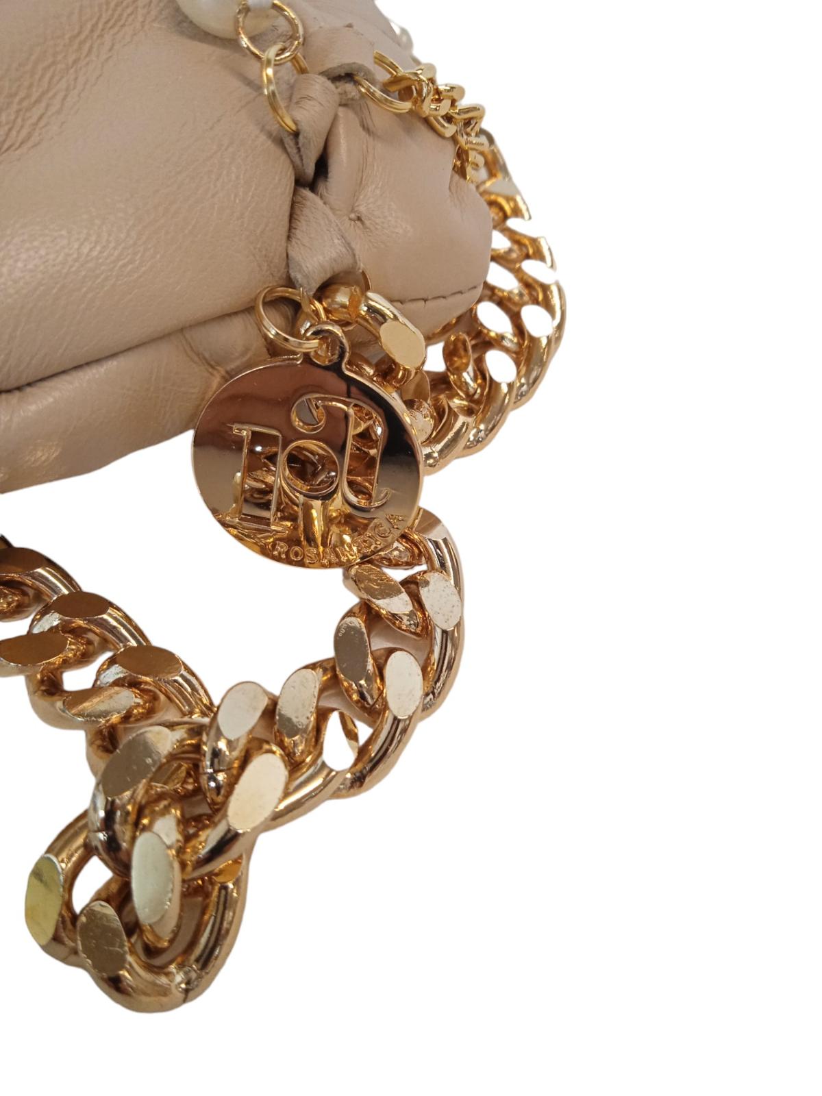 ROSANTICA Glam Pearls Bag Clutch Chain Straps Leather Beige OS NEW RRP560