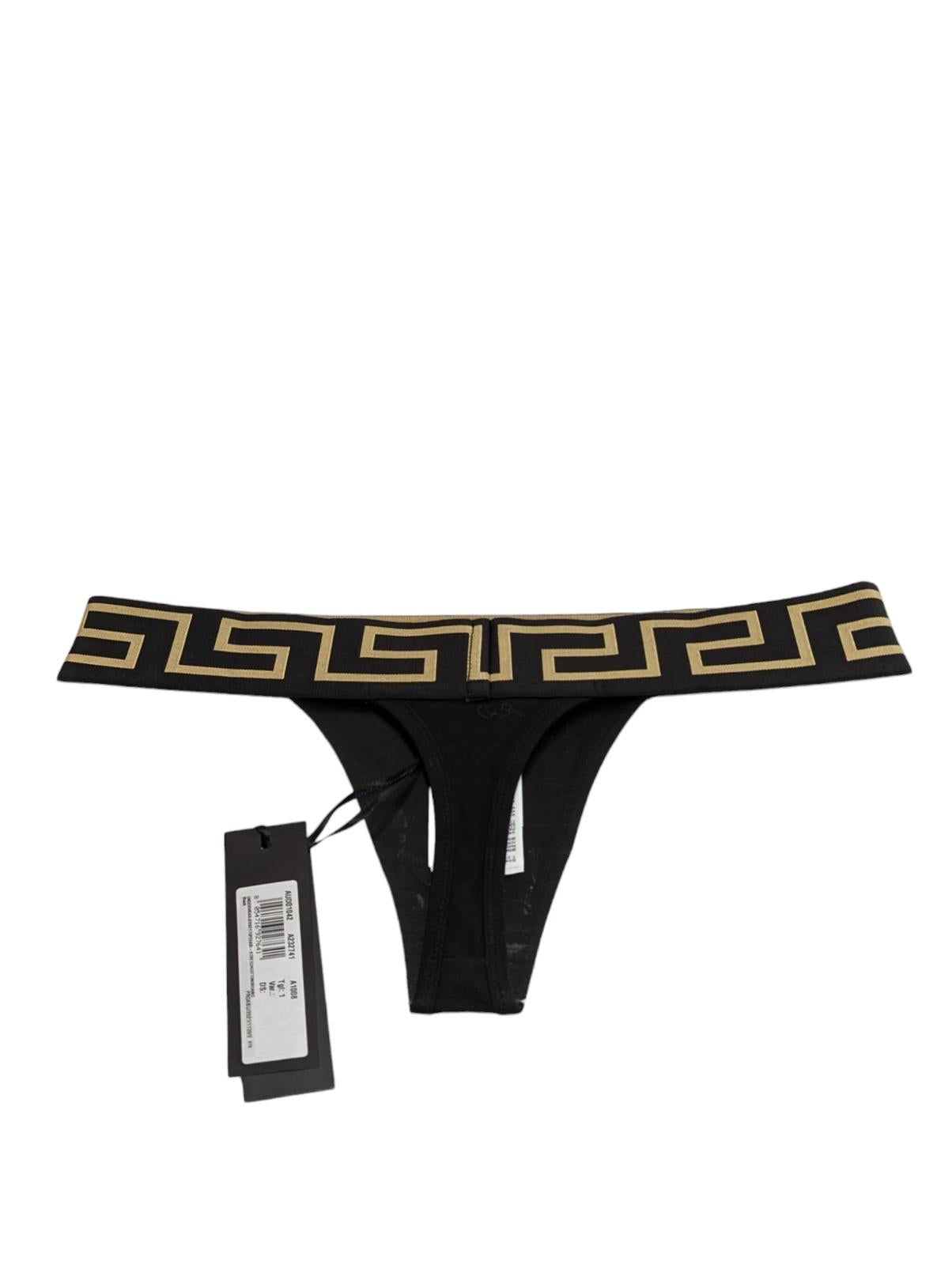 VERSACE Thong Underwear Bottoms Greca Waistband Black Size XS NEW RRP 60