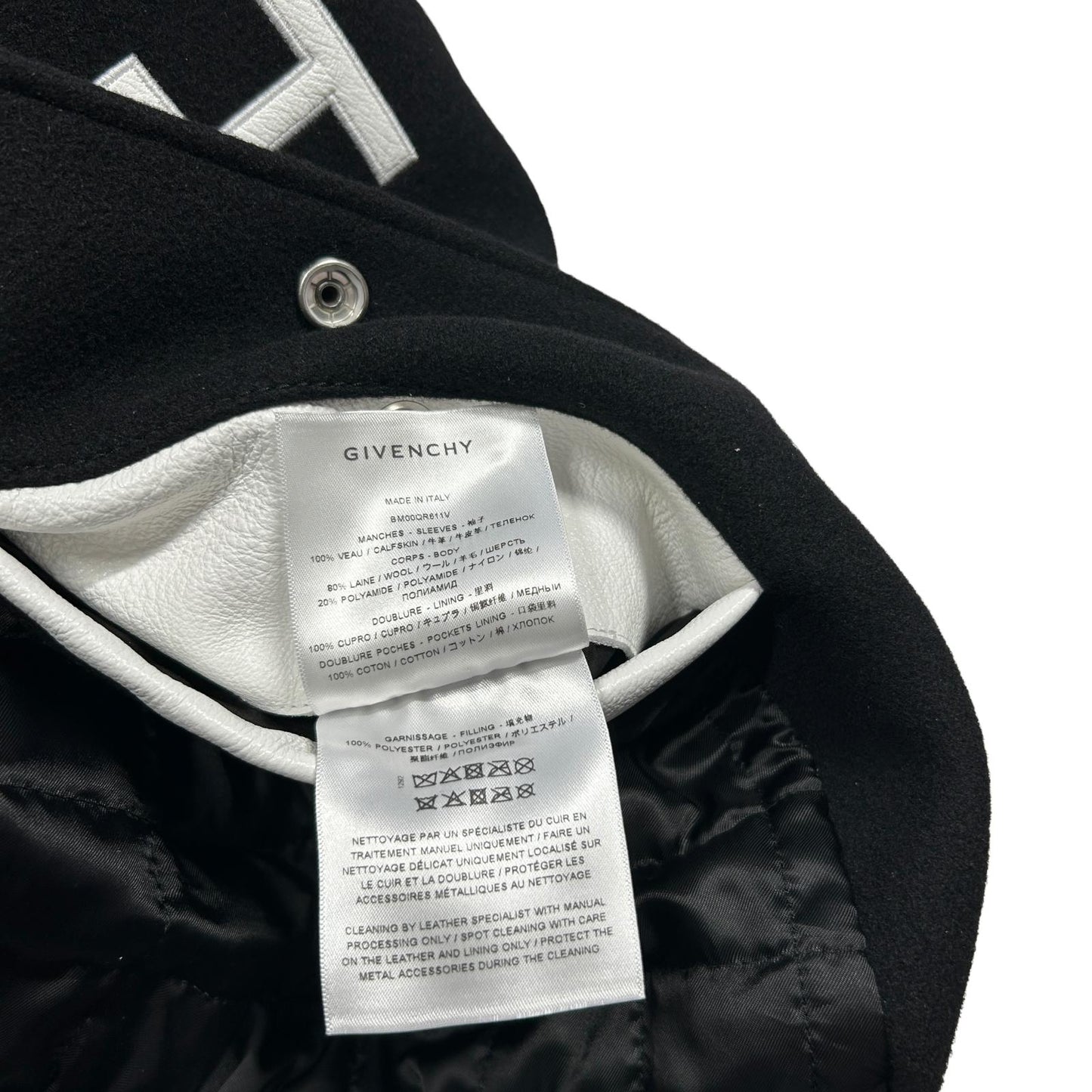 GIVENCHY Varsity Wool Leather Jacket Black Mens Size 48 NEW RRP 3195