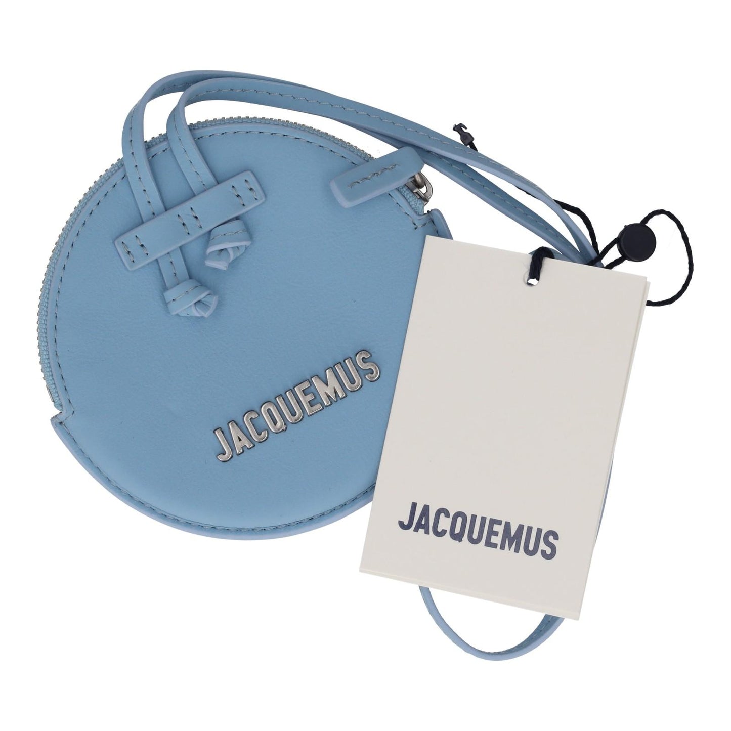 JACQUEMUS Coin Purse Le Pitchou Round Strap Pouch Light Blue Leather NEW RRP200