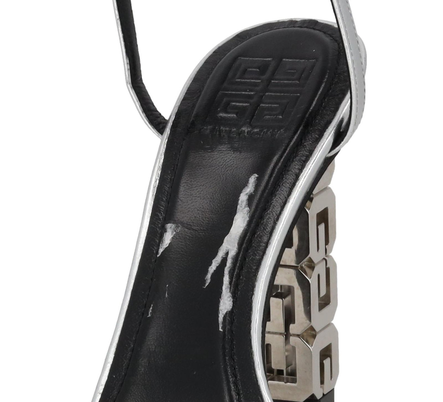 GIVENCHY Sandal Shoe G Chain Cube Heel Silver Leather EU39 UK6 NEW RRP800