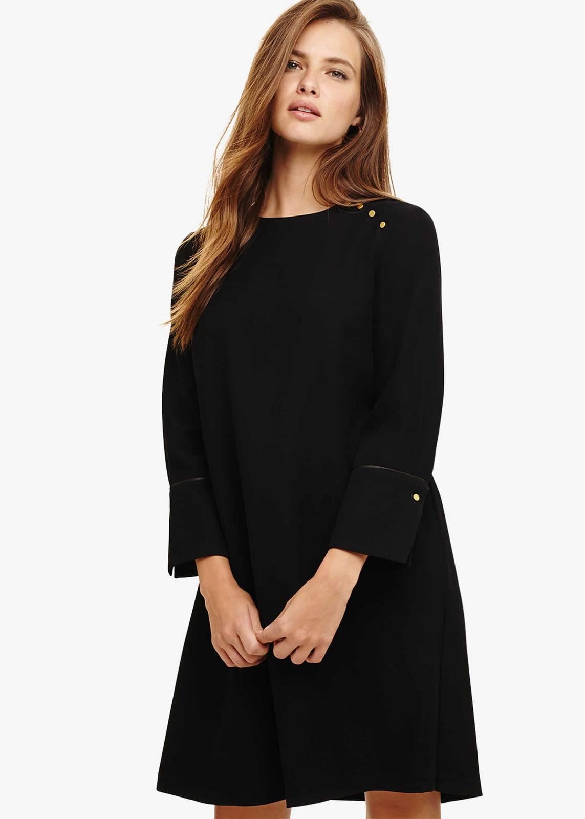 Phase Eight Chelsie Button Shoulder 3/4 Sleeve Dress Black Size UK8 RRP89