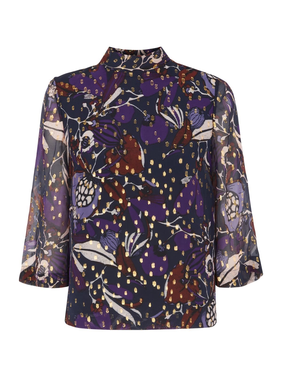 WHISTLES Ladies Montrose Dobby Silk Mix Top Purple Multi UK6 BNWT RRP139