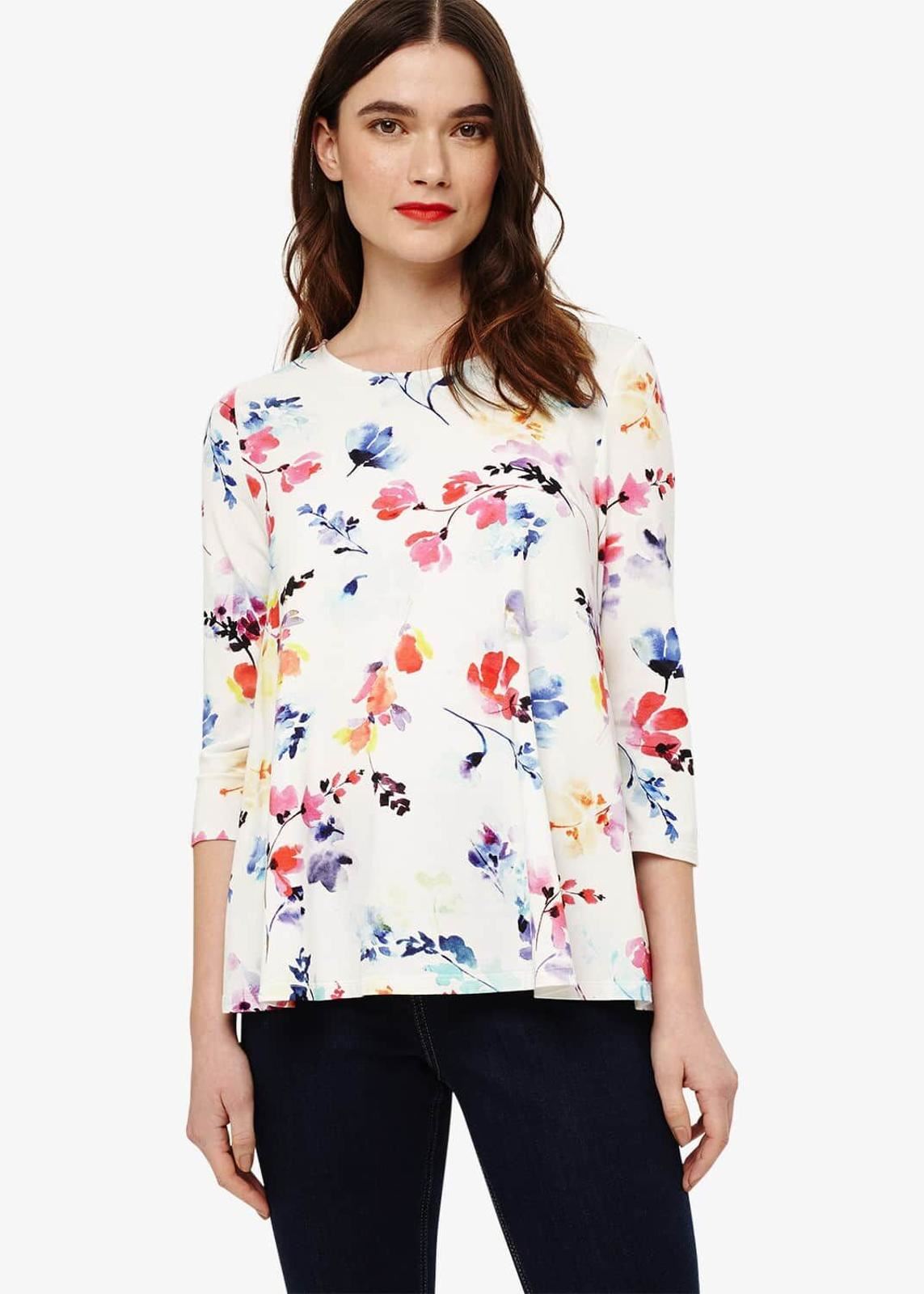 Phase Eight Lacey Floral Print 3/4 Sleeve Top Ivory/Multi Size UK8 RRP49