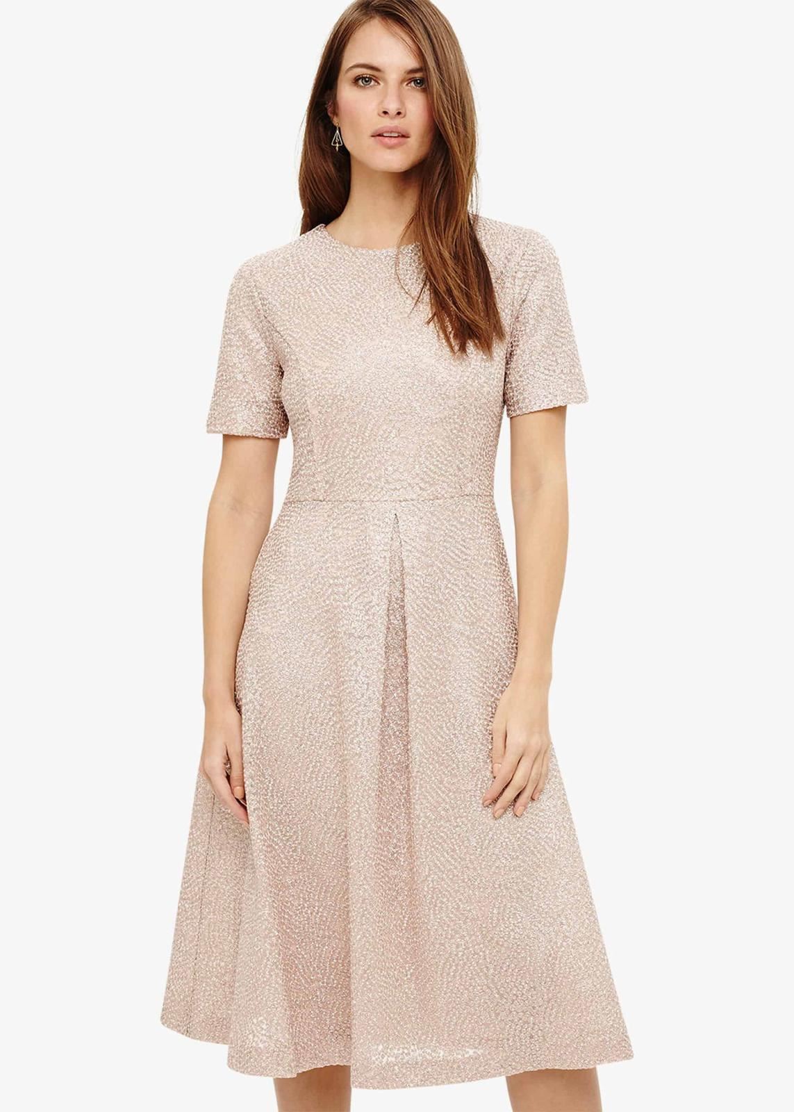 Phase Eight Paloma Fit & Flare Dress Rose Gold Size UK8 RRP250