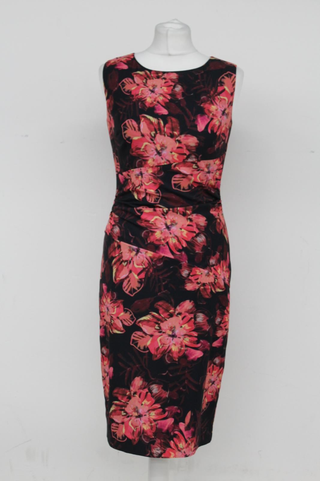 HOBBS Ladies Black Red Multi Floral Print Sleeveless Eva Dress UK8 RRP149 BNWT