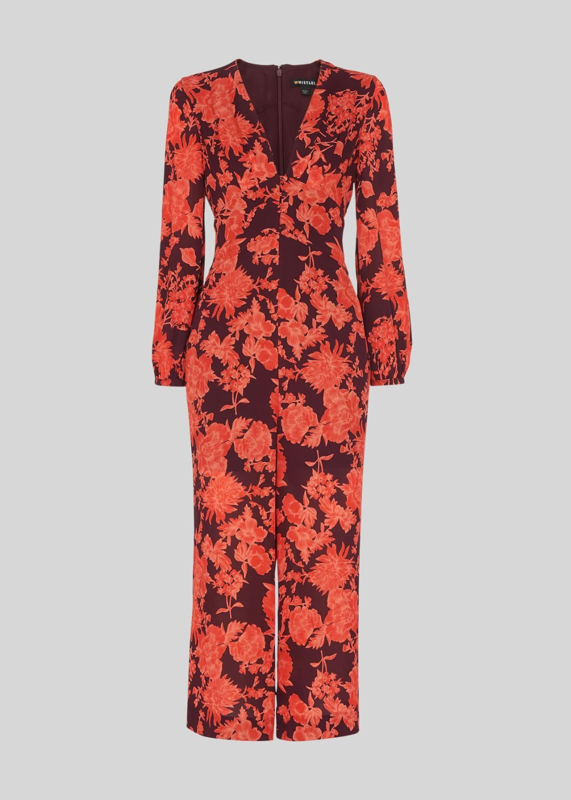 WHISTLES Ladies Red Multi Long Sleeve Juana Silk Jumpsuit UK8 RRP329 BNWT