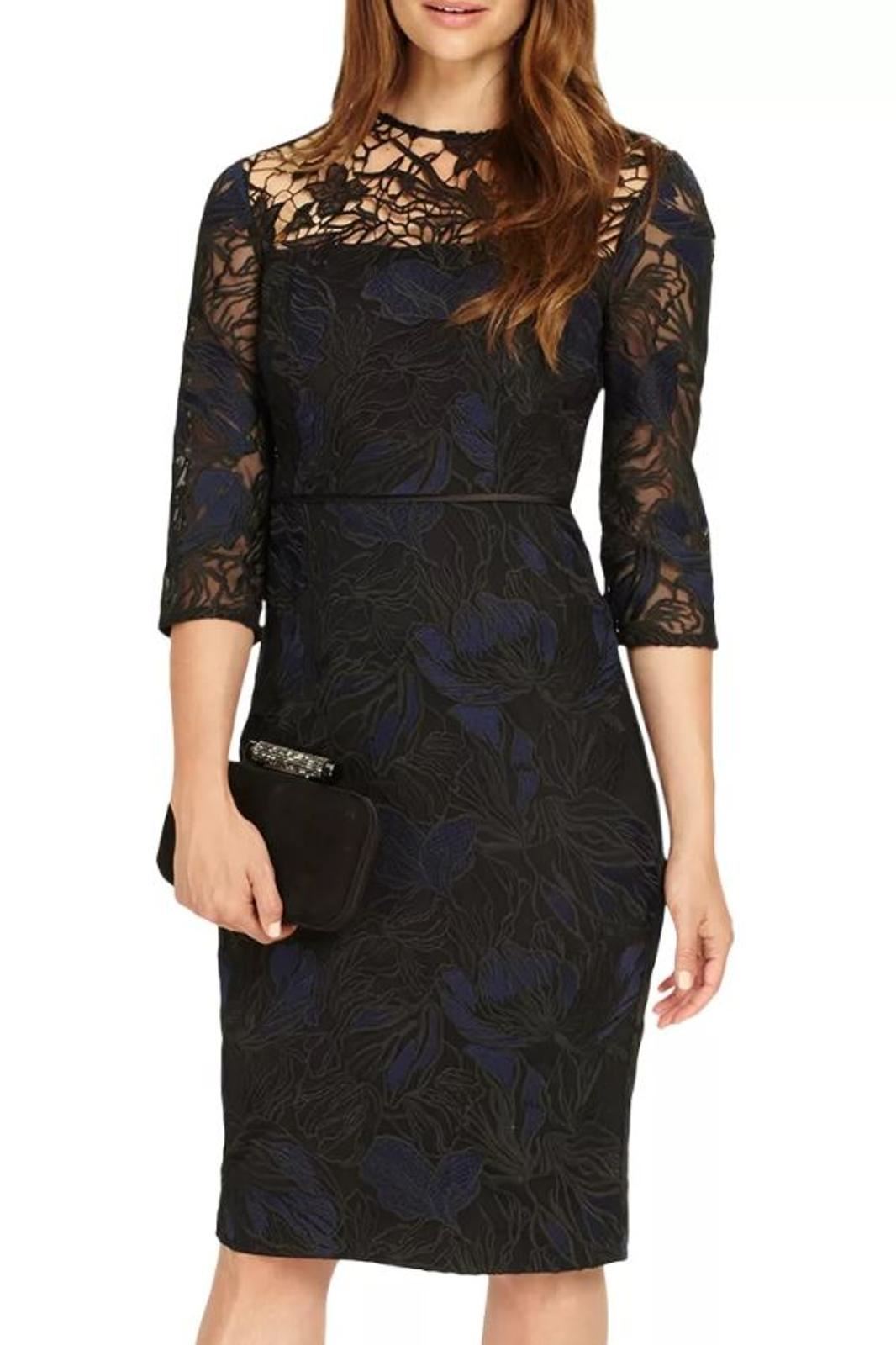 PHASE EIGHT Ladies Black Sapphire Blue Isadora Lace Pencil Dress UK12 BNWT