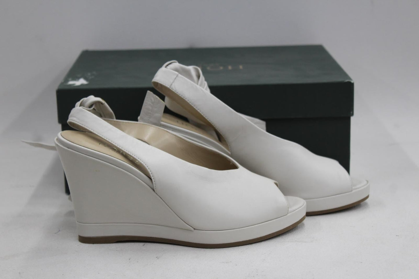 HOBBS Ladies White Leather Katrina High Wedge Heel Ankle Strap Sandals UK3 BNIB