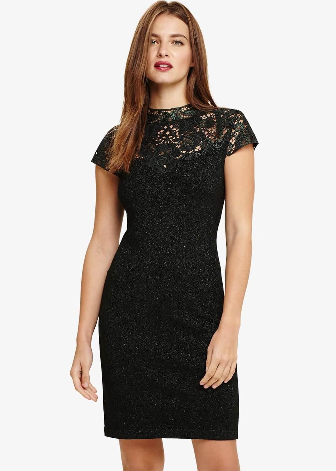 Phase Eight Ursula Lace Shimmer Knitted Sheath Dress Pine Size UK14 RRP110