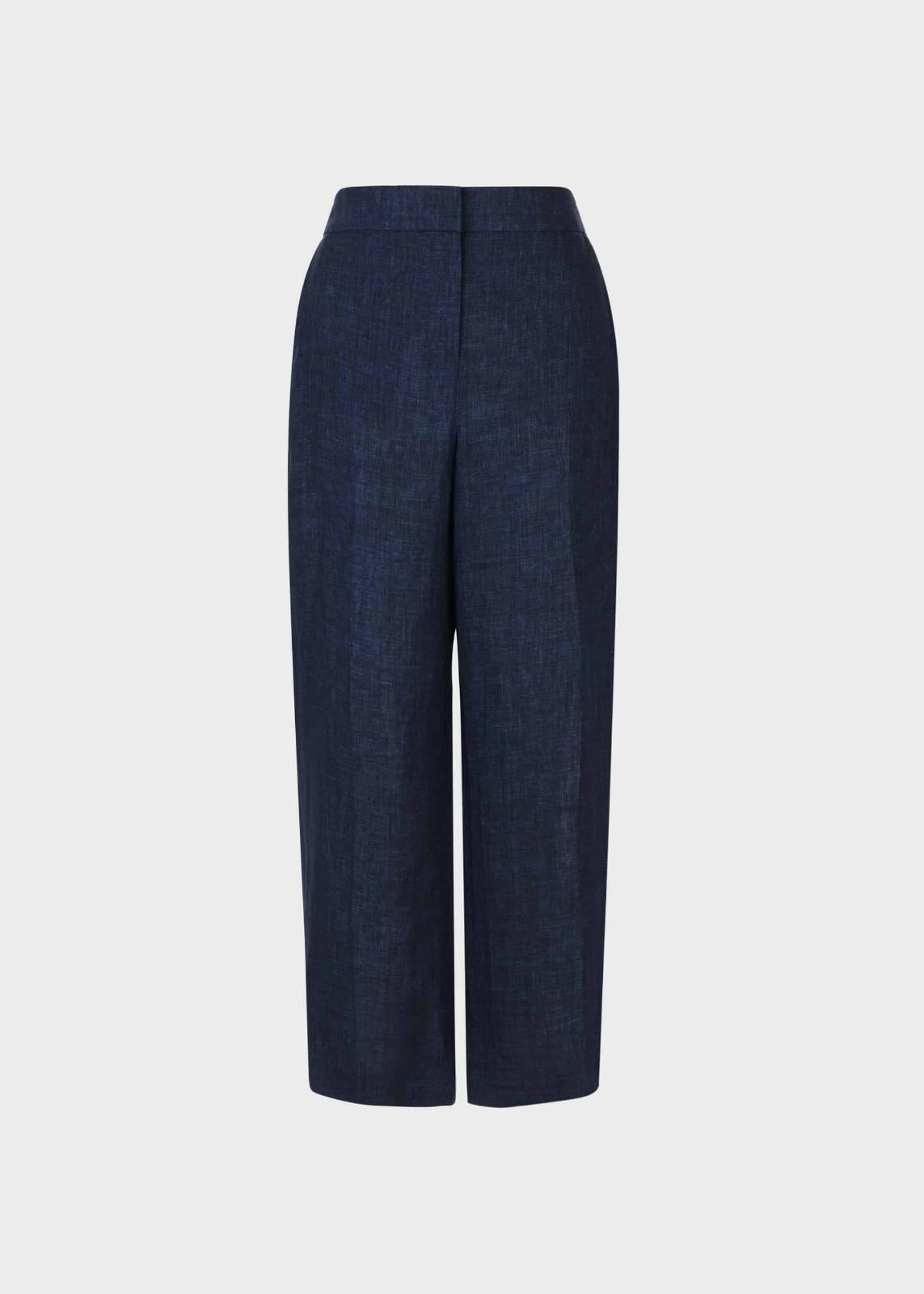 Hobbs Linen Cynthia Cropped Trousers Navy Size UK10 RRP110