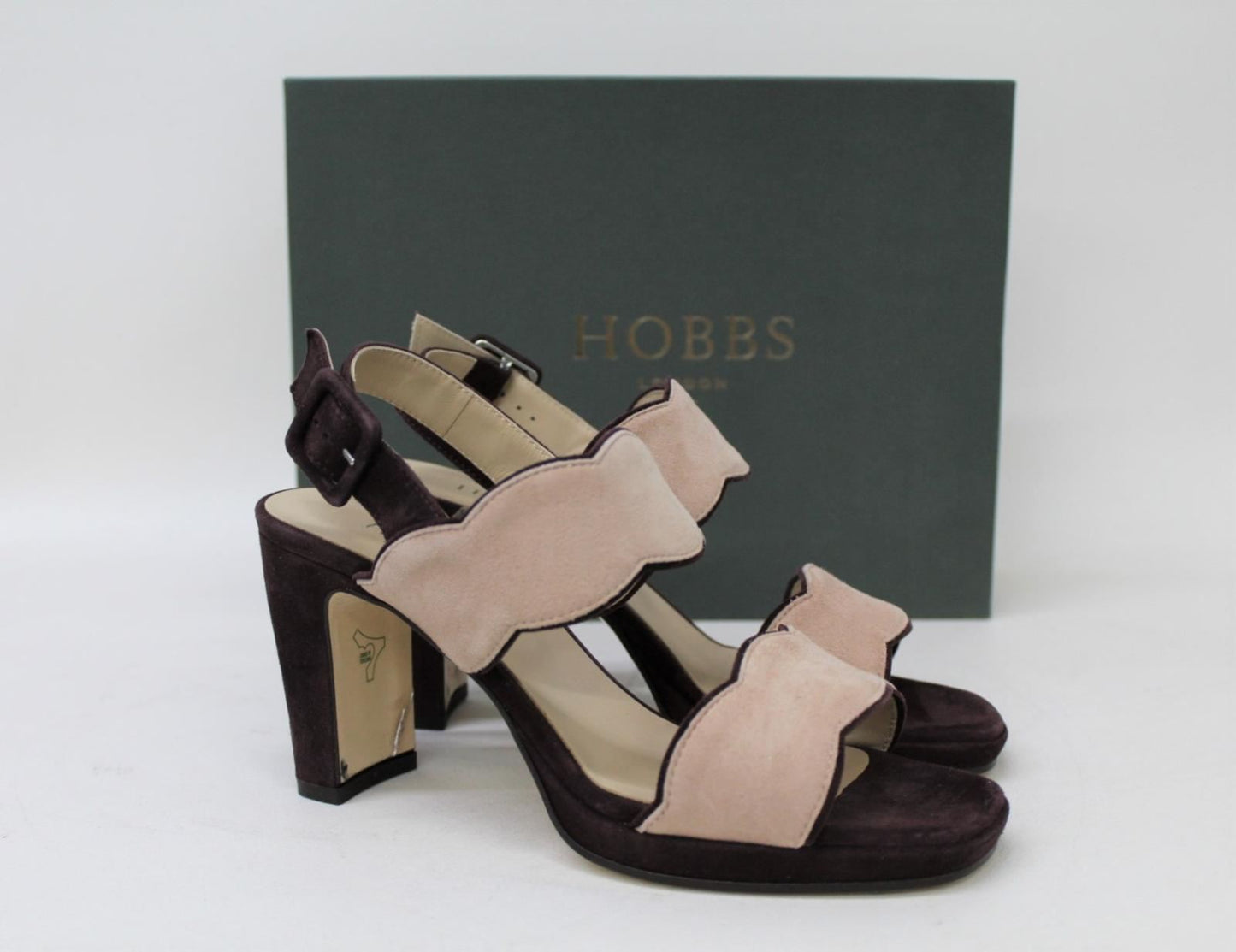 HOBBS Ladies Burgundy Purple Multi Suede Kate Scallop Heel Sandals UK3 NEW