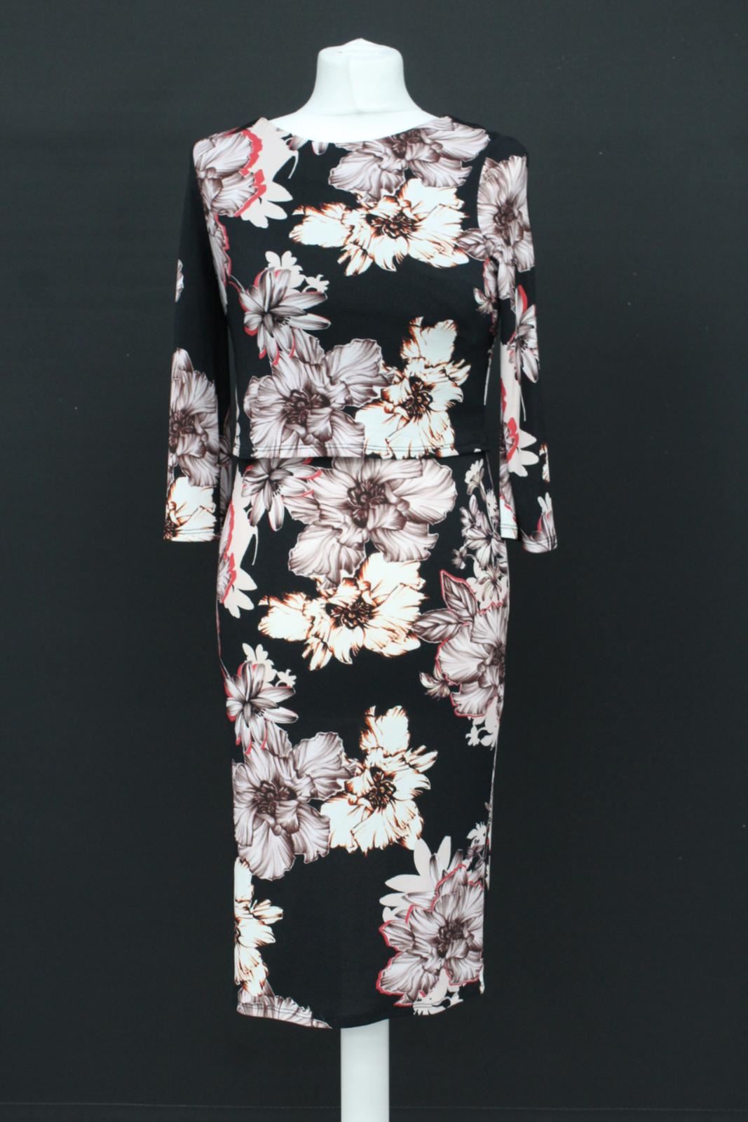 PHASE EIGHT Ladies Black Multi Knee Length Floral Thea Print Dress UK8 BNWT