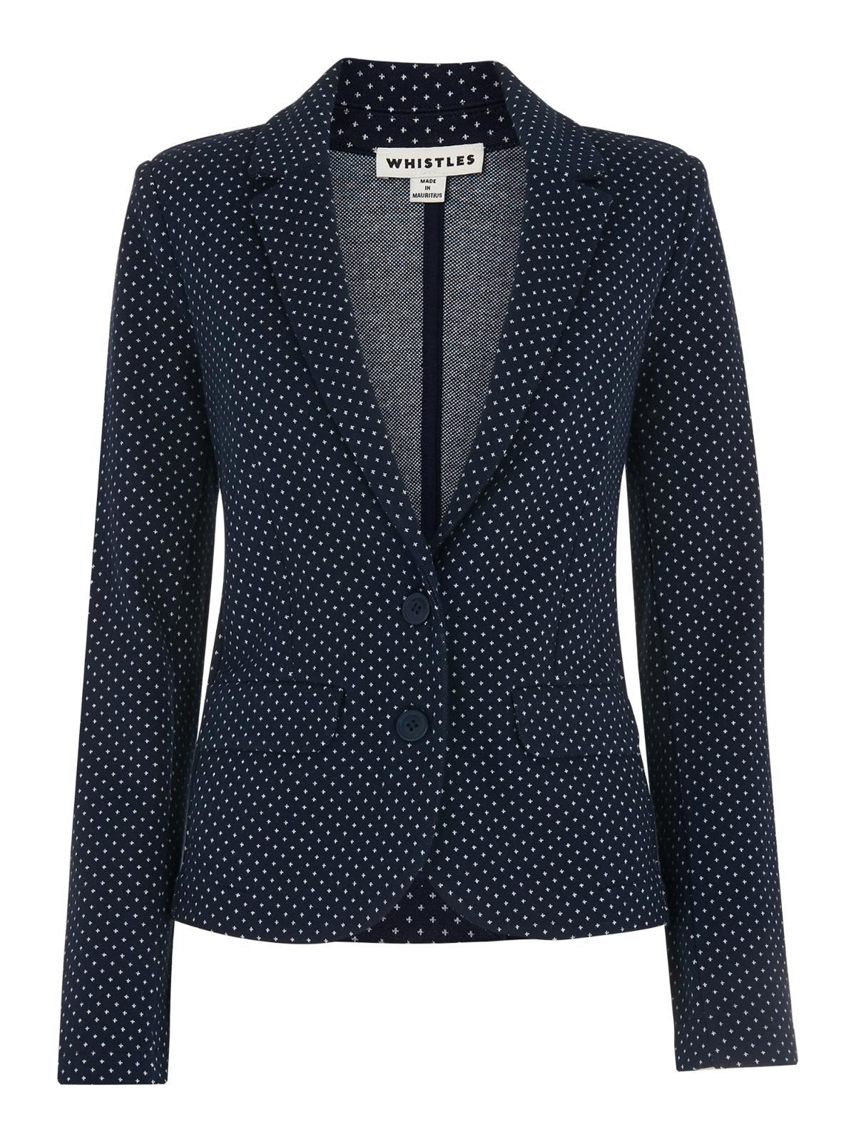 WHISTLES Ladies Spot Slim Jersey Jacket Navy Blue Multi UK6RRP95 BNWT