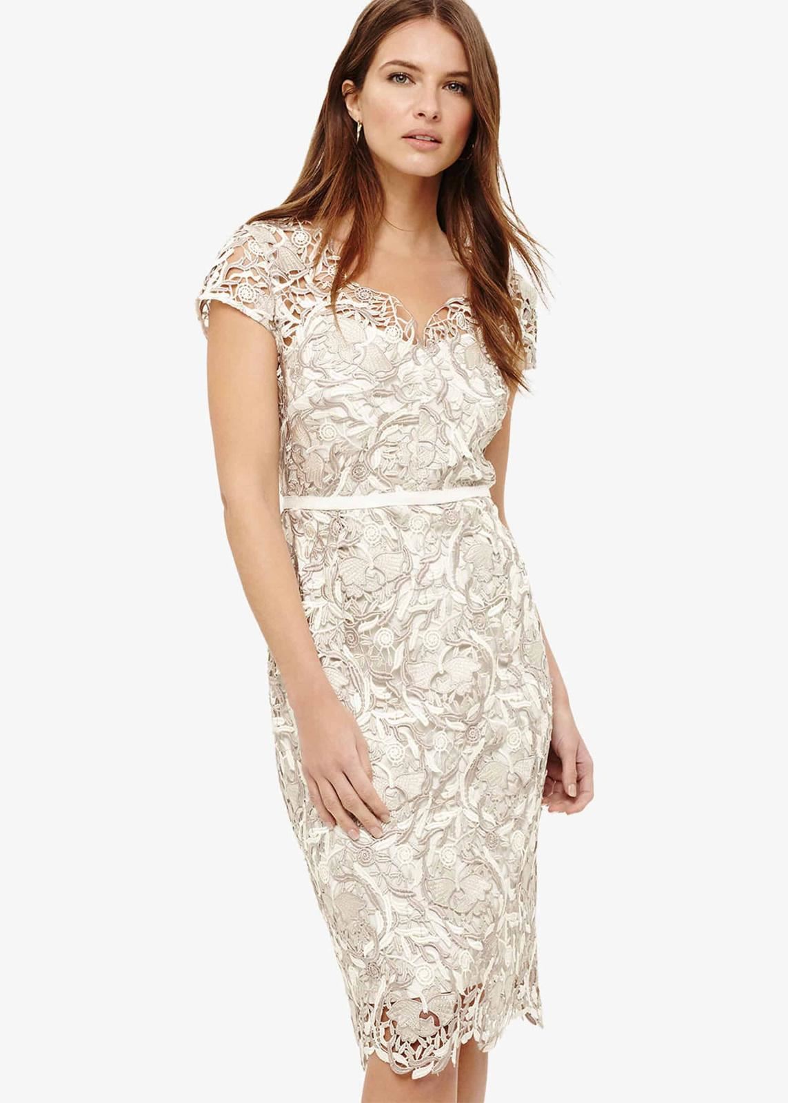 Phase Eight Lottie Lace Pencil Dress Oyster Size UK10 RRP250