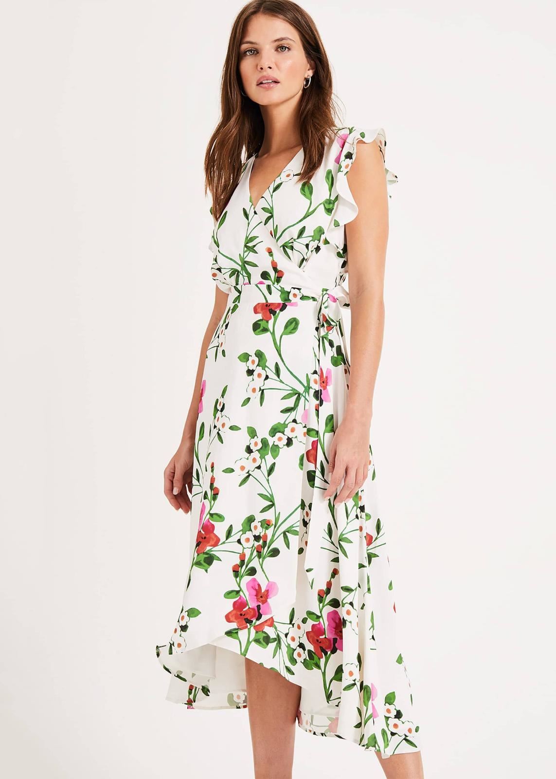 Phase Eight Posy Printed Wrap Wrap Dress Ivory/Multi Size UK10 RRP130