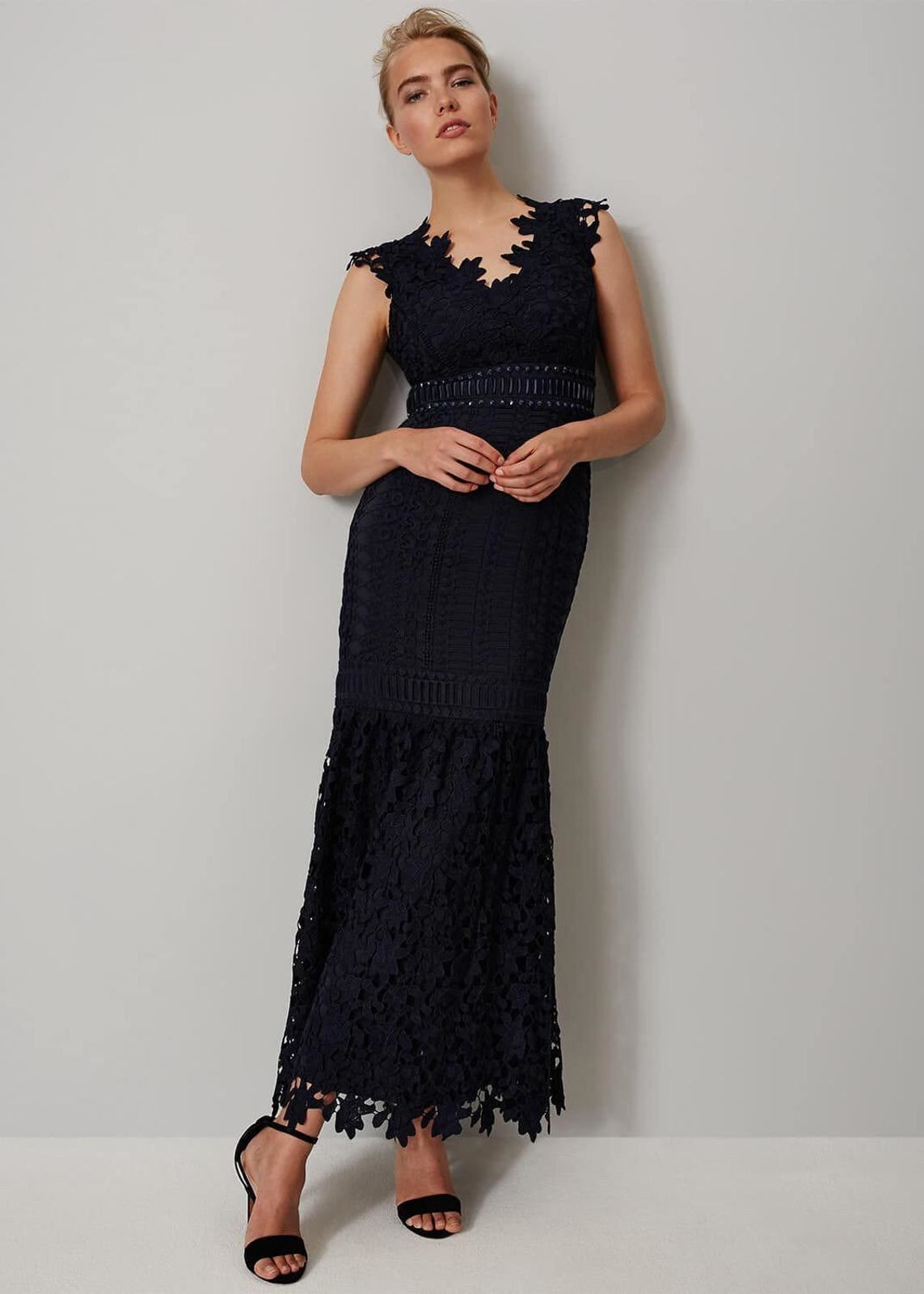 Phase Eight Sauvan Lace Maxi Maxi Dress Navy Size UK6 RRP325