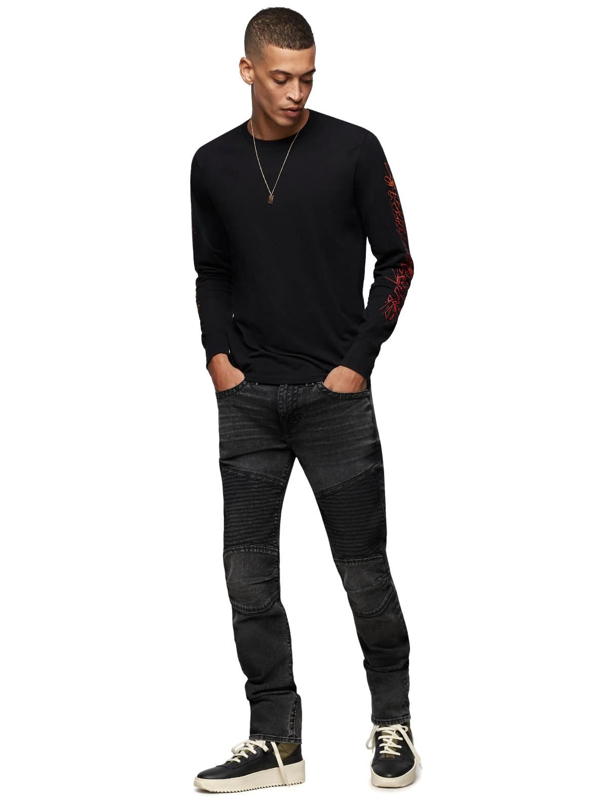 TRUE RELIGION Midnight Courtside Black Rocco Moto Skinny Jeans W38 BNWT RRP199