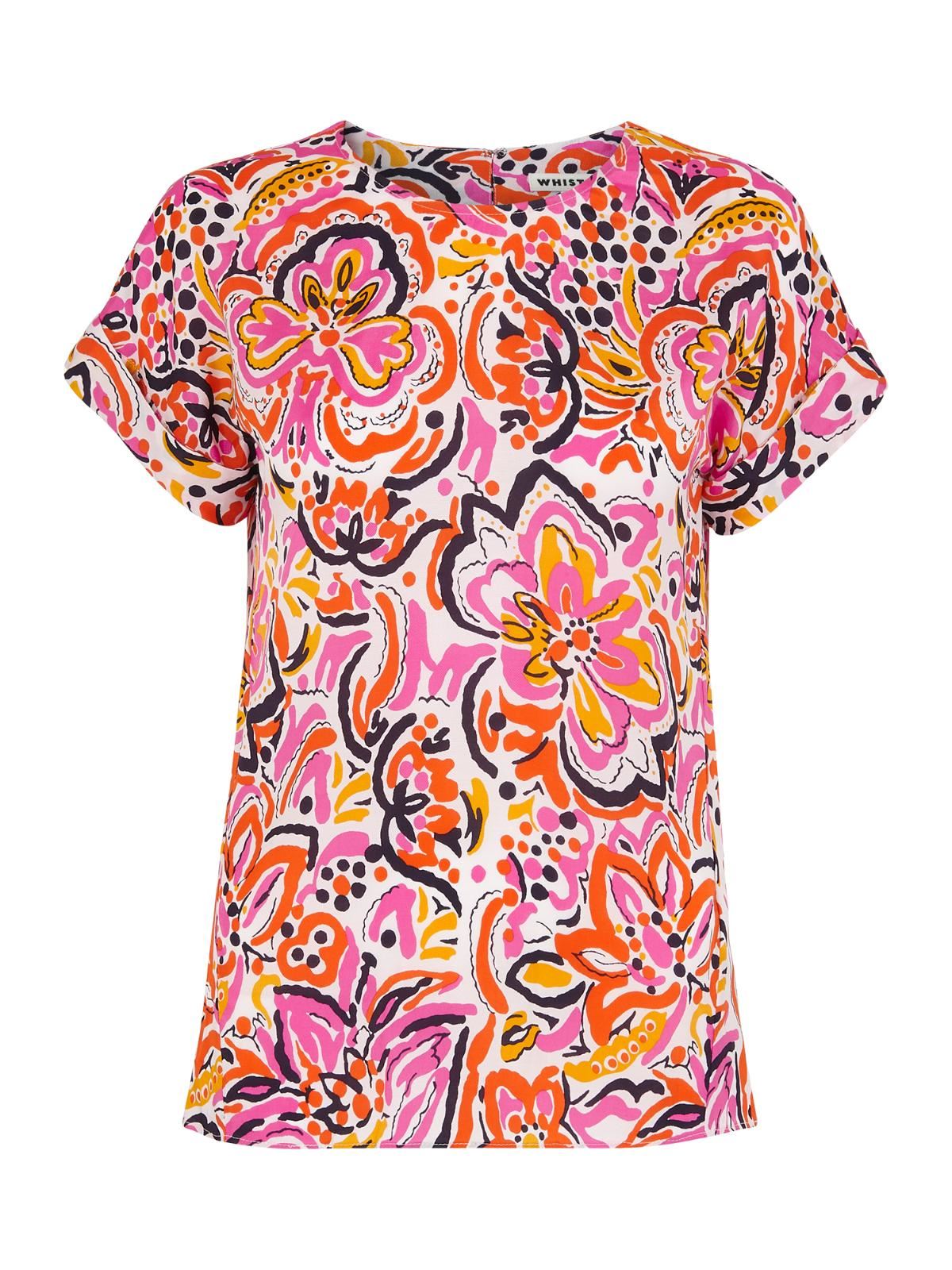 WHISTLES Ladies Multicolour Art Floral Shell Top Short Sleeve UK4 RRP109 BNWT