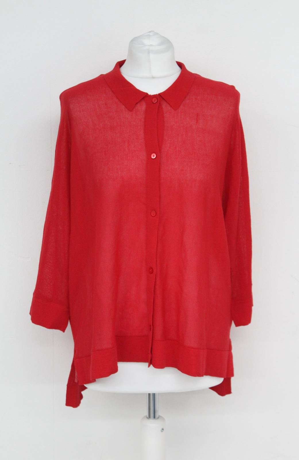 PHASE EIGHT Ladies Red Thin Knit 3/4 Sleeve Button Up Collared Cardigan XS NEW