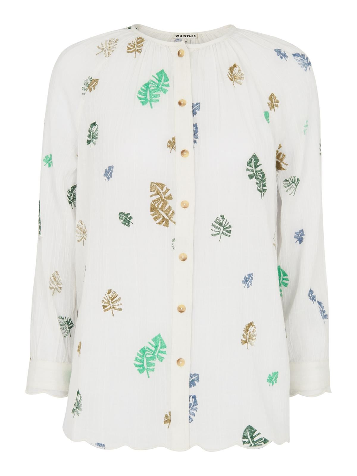 WHISTLES Ladies Cheeseplant Embroidered Shirt White Multi UK6 BNWT RRP109