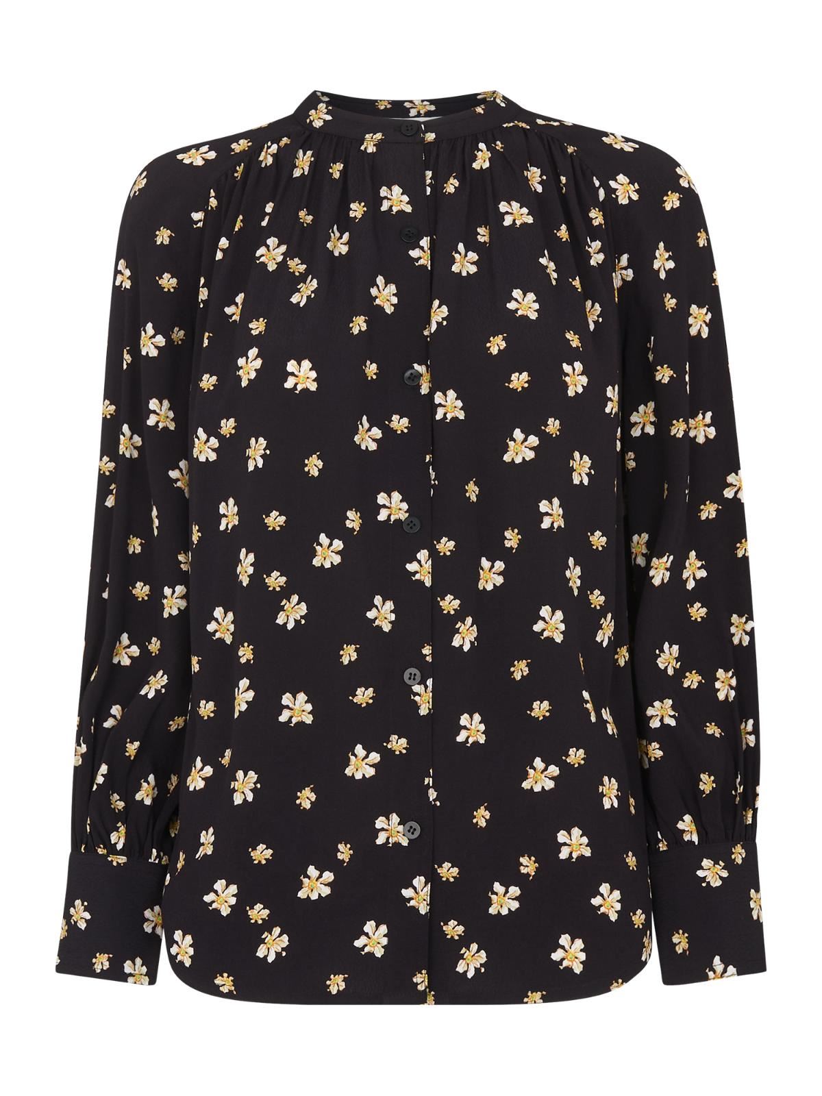 WHISTLES Ladies Edelweiss Print Blouse Black & Floral Crepe UK4 RRP119 BNWT