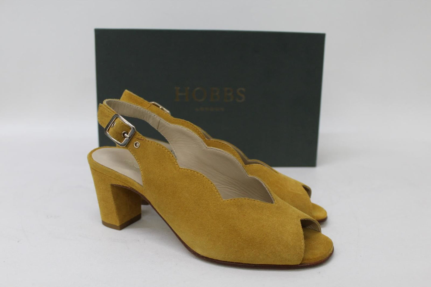 HOBBS Ladies Ochre Yellow Suede Block Heel Alanna Slingback Sandals UK3 NEW