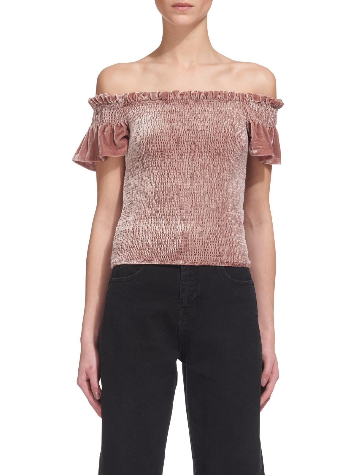WHISTLES Ladies Phi Phi Pink Velvet Smocked Bardot Top Size UK14 BNWT RRP165