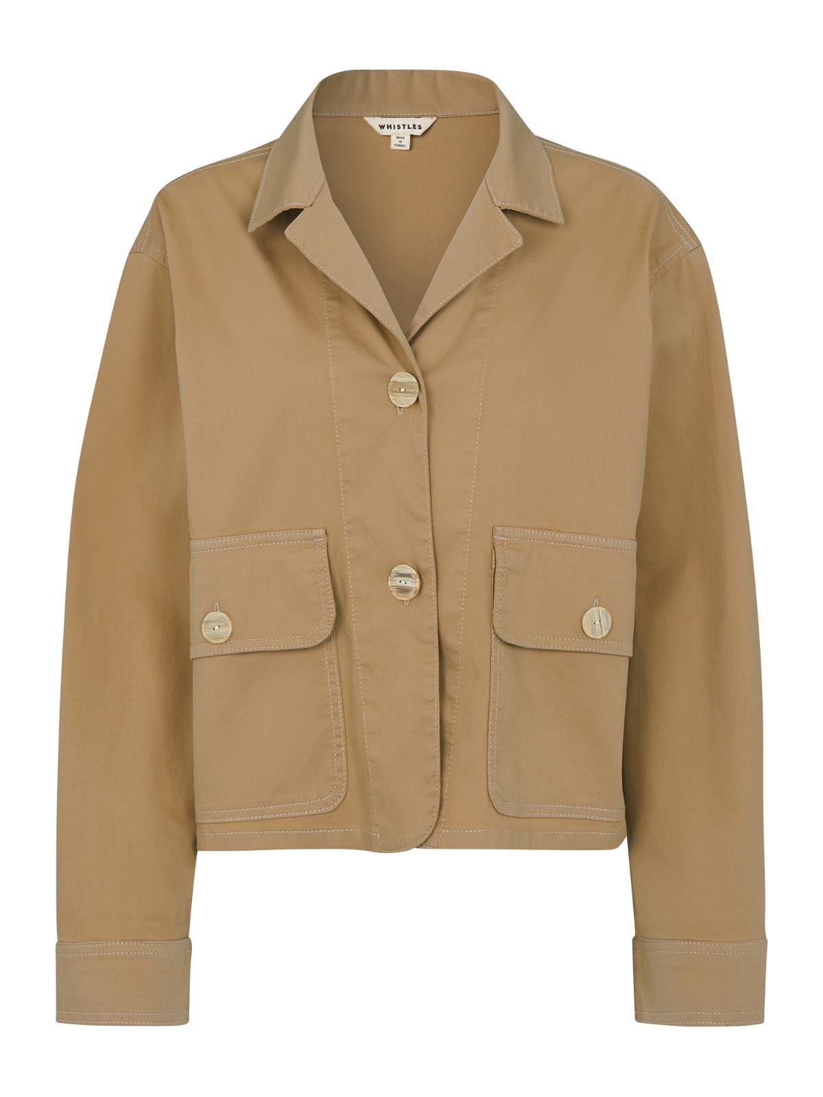 WHISTLES Ladies Neutral Beige Utility Cropped Collared Jacket L RRP119 BNWT