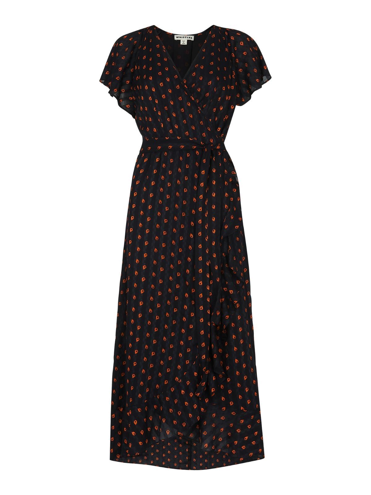 WHISTLES Ladies Scattered Leaf Wrap Dress Navy/Multi Cap Sleeve UK6 RRP159 NEW