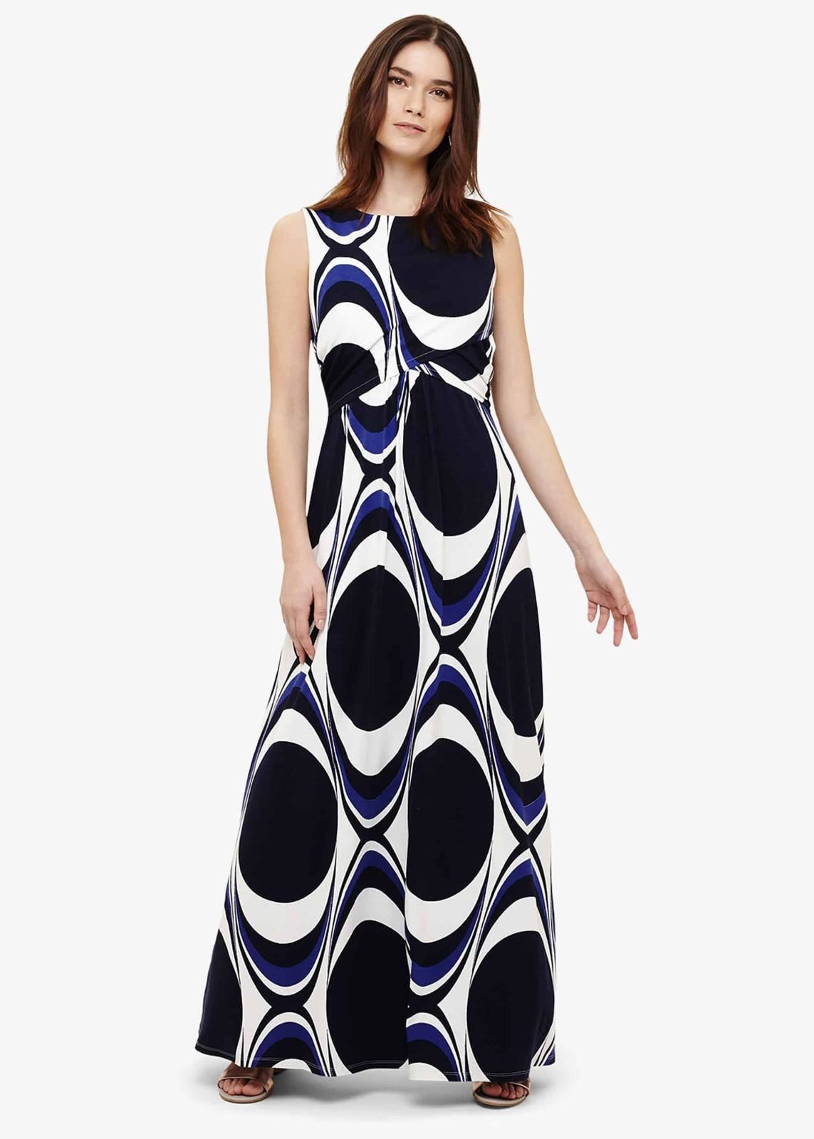 Phase Eight Circles Print Maxi Maxi Dress Blues Size UK8 RRP99