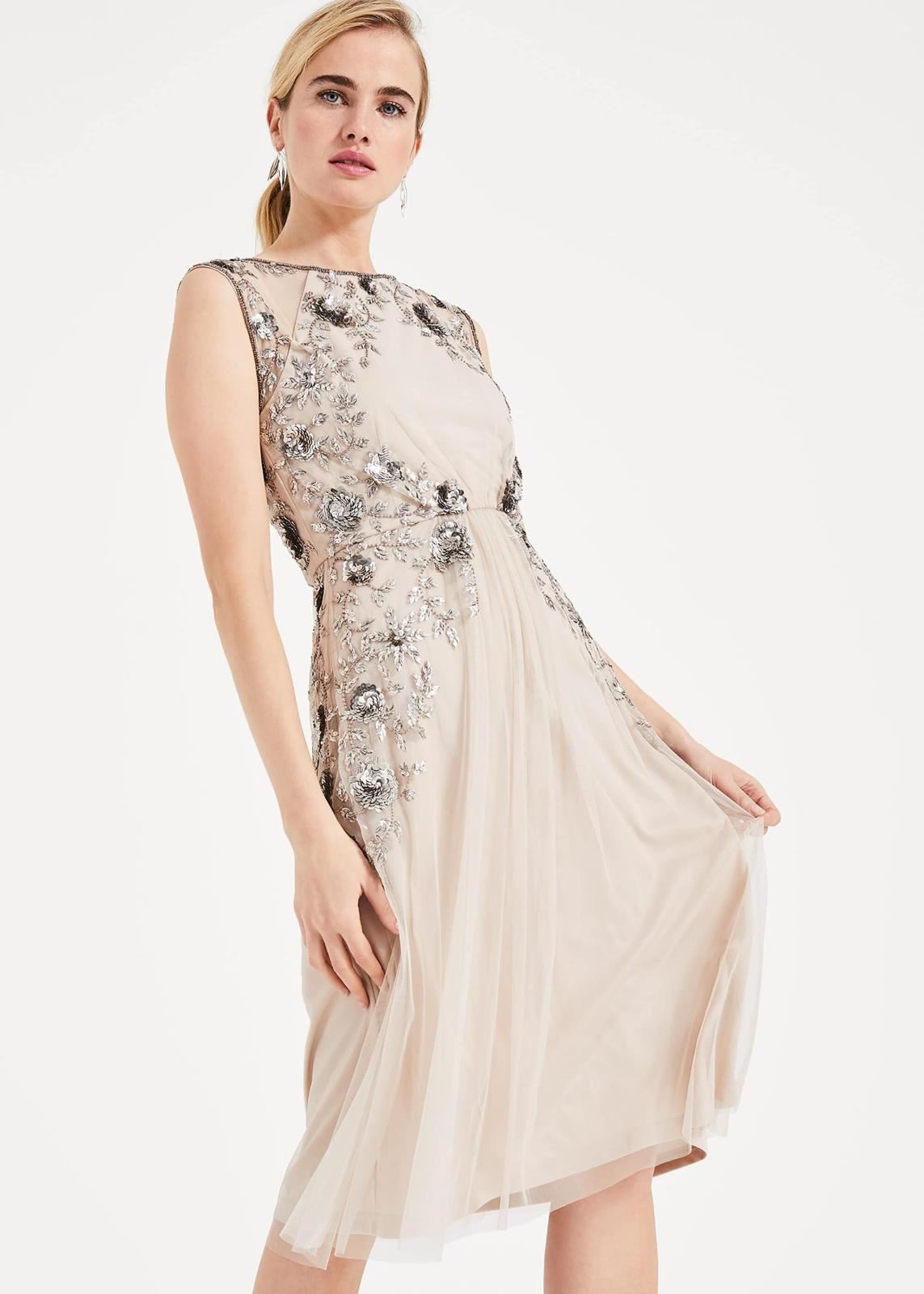 Phase Eight Toria Tulle Fit Flare Dress Stone/Silver Size UK12 RRP275