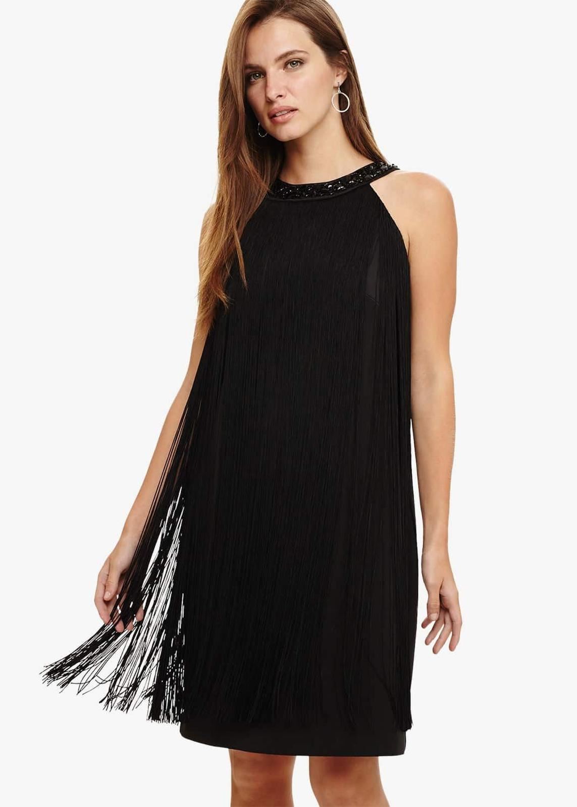 Phase Eight Katie Fringe A-Line Dress Black Size UK6 RRP160