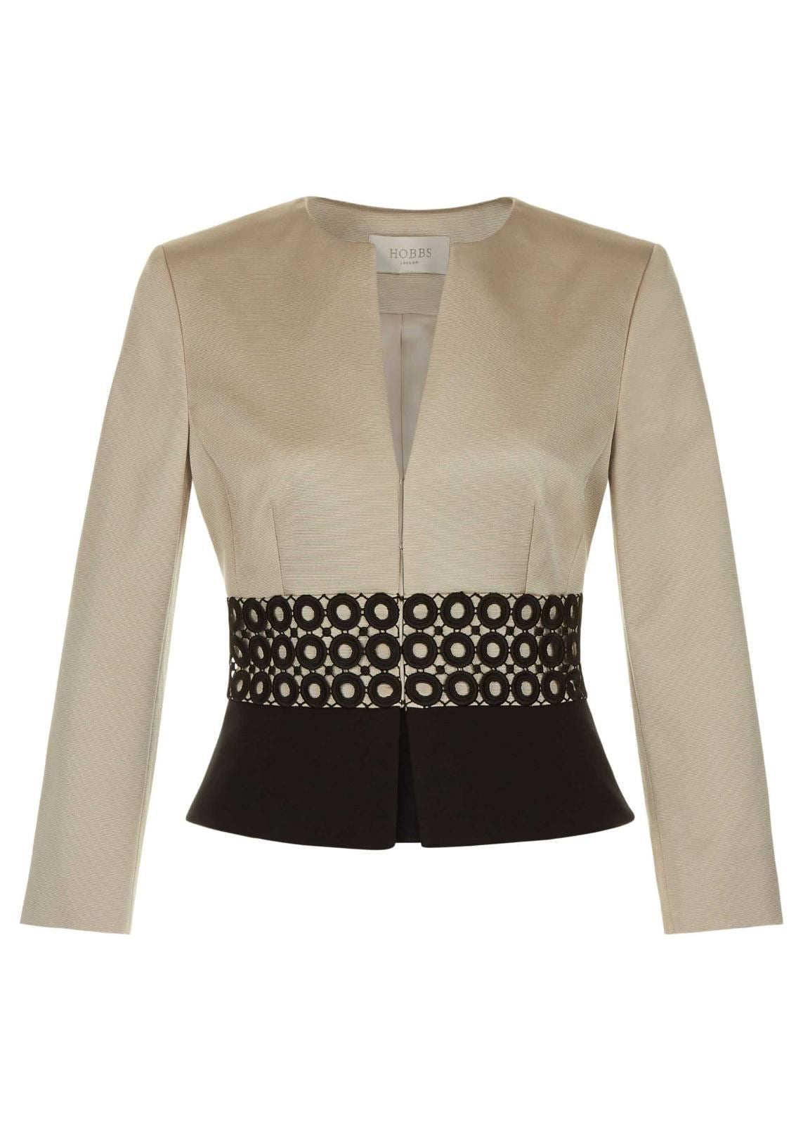 Hobbs Rebecca Bolero Jacket Satin Beige Blk Size UK8 RRP169