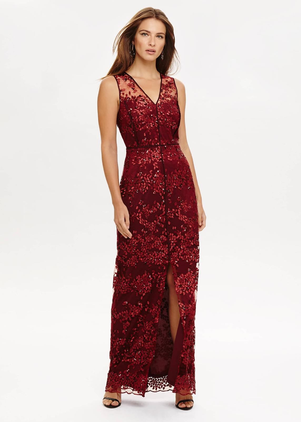 Phase Eight Jolene Sequin Lace Maxi Maxi Dress Ruby Red Size UK6 RRP295