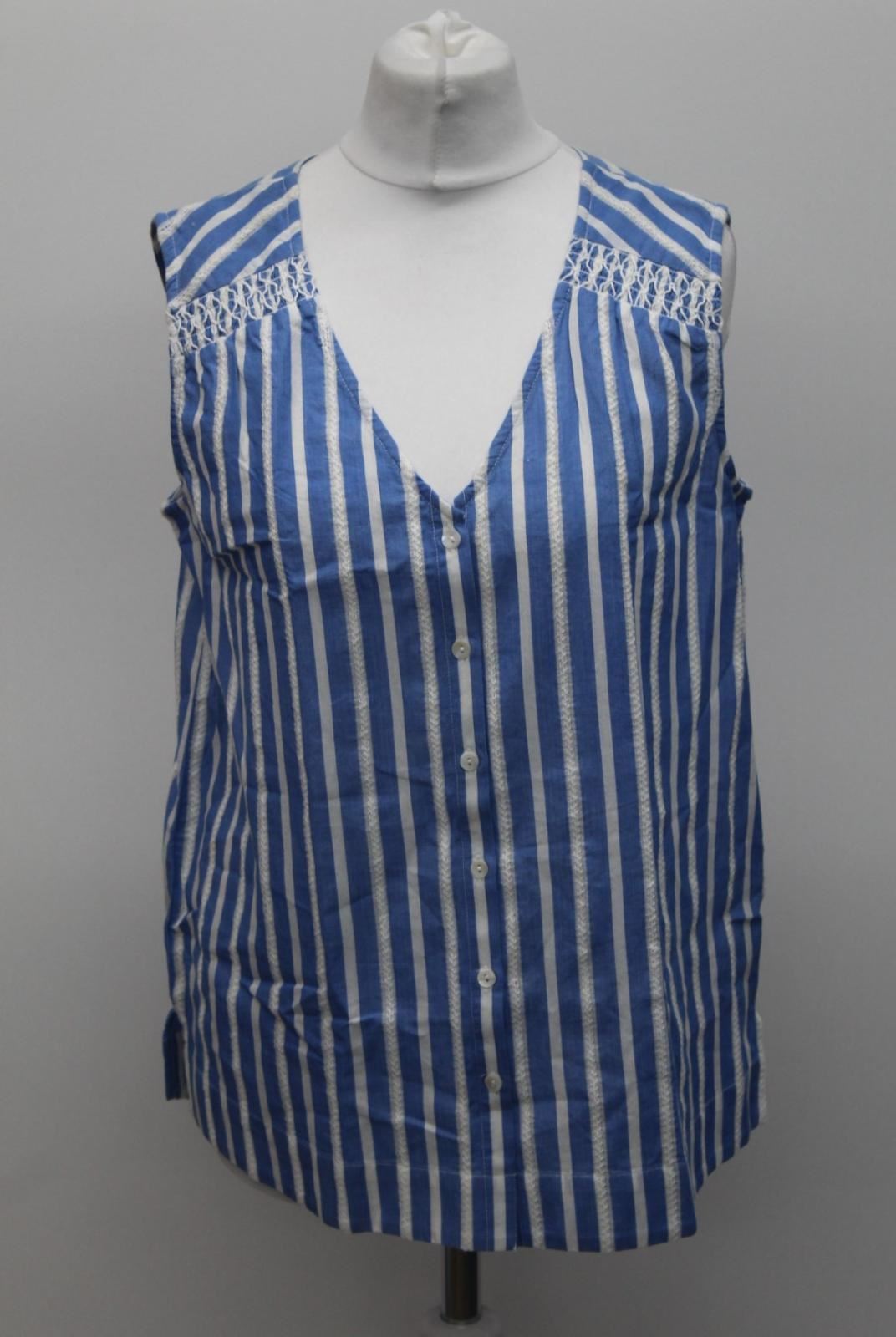 PHASE EIGHT Ladies Cotton Chambray & Ivory Striped Philomena Blouse UK10 BNWT